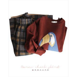 Accordion-pleat Midi Plaid Skirt One Size