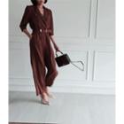 Notched-lapel Wide-leg Jumpsuit With Belt