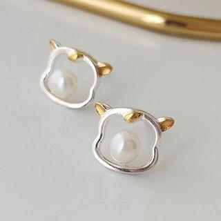 Pig Freshwater Pearl Sterling Silver Earring 1 Pair - Stud Earrings - Silver - One Size