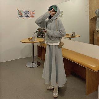 Fleece Plain Hoodie + Elastic-waist Plain Skirt