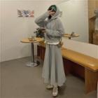 Fleece Plain Hoodie + Elastic-waist Plain Skirt
