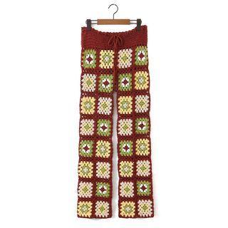 Pattern Knit Pants Brick Red - One Size