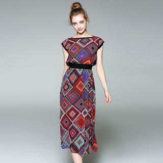 Cap-sleeve Patterned Sheath Dress