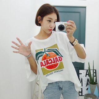Orange-printed Oversized T-shirt White - One Size