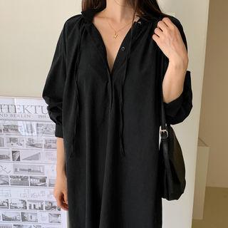 Half-placket Long Peasant Dress
