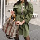 Set: Puff-sleeve Single-breasted Coat + Mini A-line Skirt