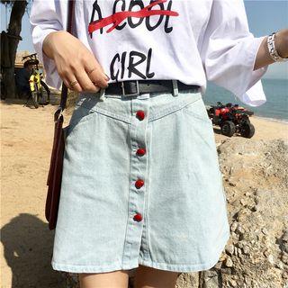 Heart Button Denim Skirt