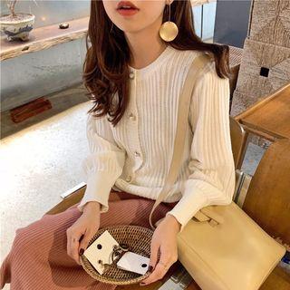 Faux Pearl Rib Knit Cardigan