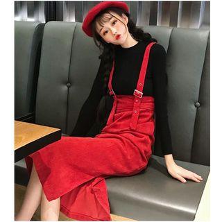 Knit Midi Suspender Dress / Long-sleeve Knit Top