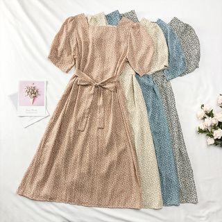 Ribbon-back Floral A-line Dress