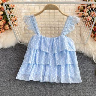 Dotted Chiffon Ruffled Camisole Top