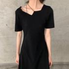 Short-sleeve Mini A-line T-shirt Dress Black - One Size
