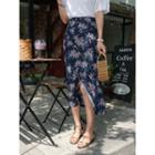 Wrap-front Printed Long Skirt