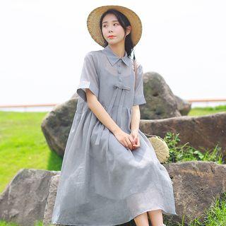 Short-sleeve Bow A-line Chiffon Shirtdress