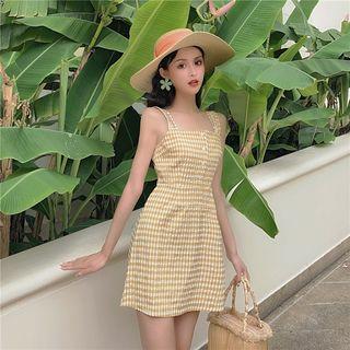 Spaghetti Strap Mini Plaid A-line Dress