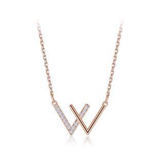 925 Sterling Silver Simple Plated Rose Gold Double V Necklace With Austrian Element Crystal Rose Gold - One Size