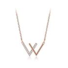 925 Sterling Silver Simple Plated Rose Gold Double V Necklace With Austrian Element Crystal Rose Gold - One Size