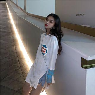 Lettering Short-sleeve T-shirt / Sheer Long-sleeve Top