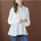 Long-sleeve Crinkled Blouse 01 - White - One Size