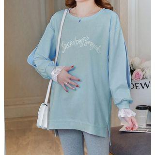 Long-sleeve Printed Lace Panel Top