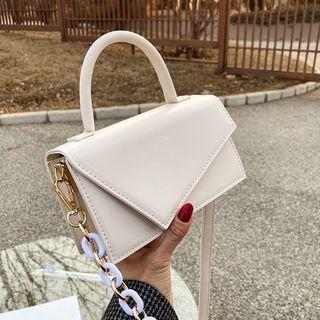 Asymmetric Faux Leather Flap Crossbody Bag