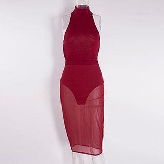 Mock Neck Open Back Party Dress