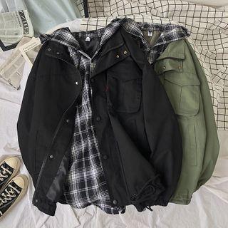 Mock Two Piece Plaid Jacket