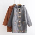 Embroidery Hooded Toggle Coat