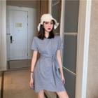 Plain Short-sleeve Tie-waist T-shirt Dress