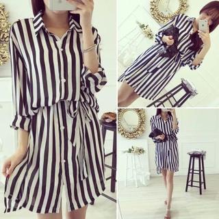 Long-sleeve Striped Shirt Dress