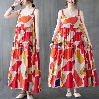 Sleeveless Loose-fit A-line Dress Red - One Size