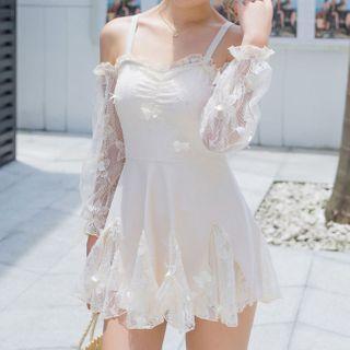 Puff-sleeve Lace Swim Dress