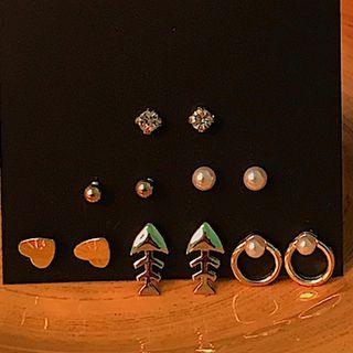 Set: Rhinestone / Faux Pearl Earring (assorted Designs) As Shown In Figure - 1 Pair - One Size