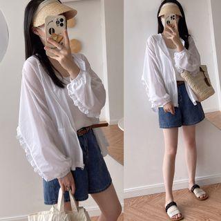 Frill Trim Hooded Zip-up Jacket