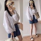 Frill Trim Hooded Zip-up Jacket