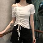 Short-sleeve Asymmetric Drawstring Cropped T-shirt