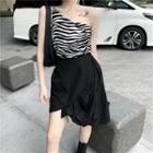 One-shoulder Zebra Print Tank Top / Irregular A-line Skirt