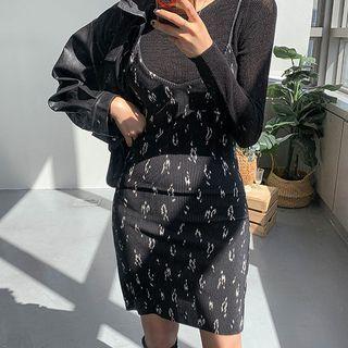 Spaghetti-strap Printed Pleated Dress One Size