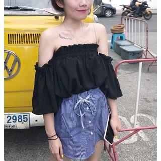 Off-shoulder Frilled 3/4 Sleeve Chiffon Top