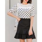 Plus Size Puff-sleeve Polka-dot Top