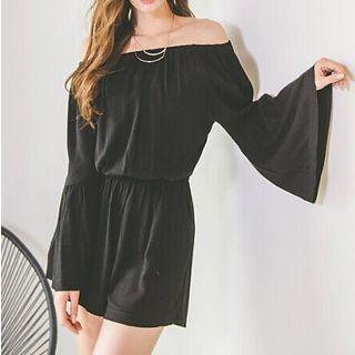 Plain Off Shoulder Long Sleeve Playsuit