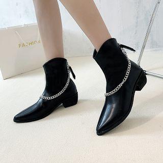 Chain Strap Pointy-toe Chunk-heel Short Boots