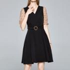 Mesh Panel V-neck A-line Dress