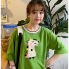 Dinosaur Applique Elbow-sleeve T-shirt