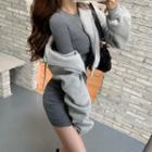 Long-sleeve Plain Slim Fit Dress / Plain Hooded Zipped Jacket