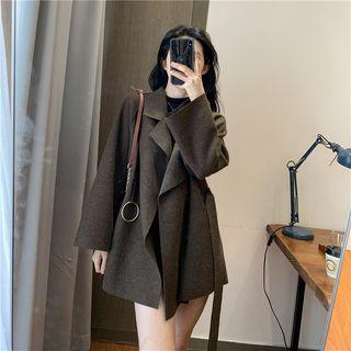 Loose-fit Lapel Wool Jacket With Sash