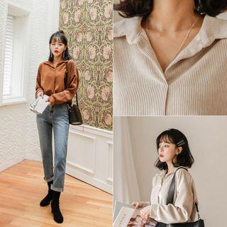 Open-placket Corduroy Top