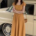 Set: Square-neck Short-sleeve Top + High Waist A-line Skirt