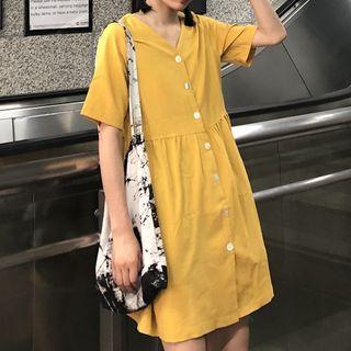 Open-placket Button Midi Dress