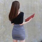 Band-waist Shirred-side Miniskirt